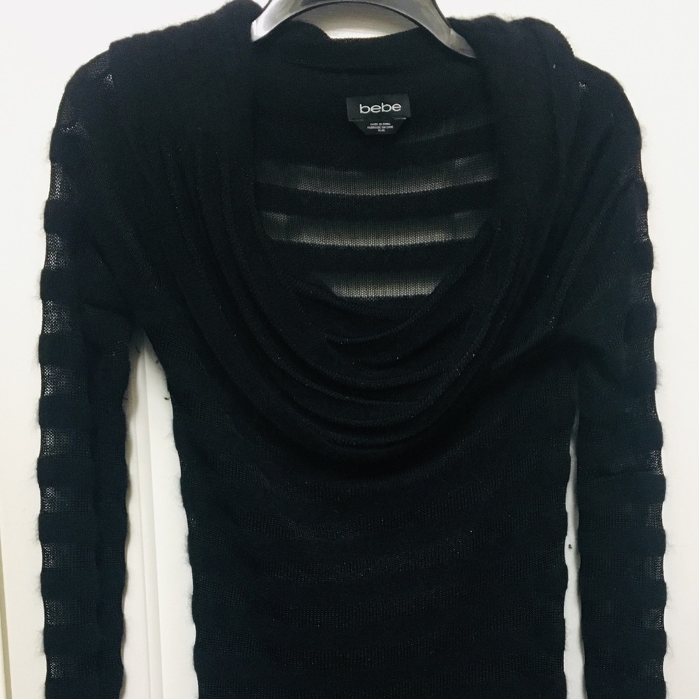 Bebe black sheer angora sweater size M fitted